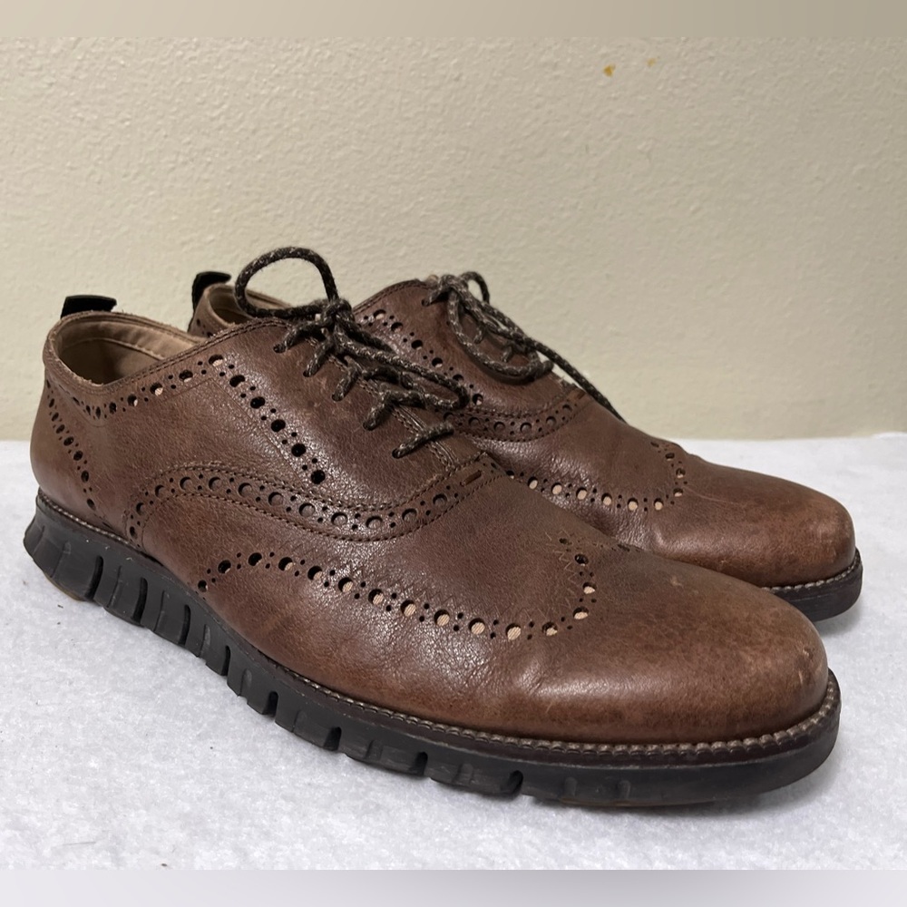 Cole Hann ZEROGRAND REMASTERED WINGTIP OXFORDS MEN's SHOES Brown Leather Sz 10.5 - Picture 9 of 10